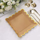 25 Pack | 9 Square Natural Brown Paper Dinner Plates With Gold Scalloped Rim, Party Plates