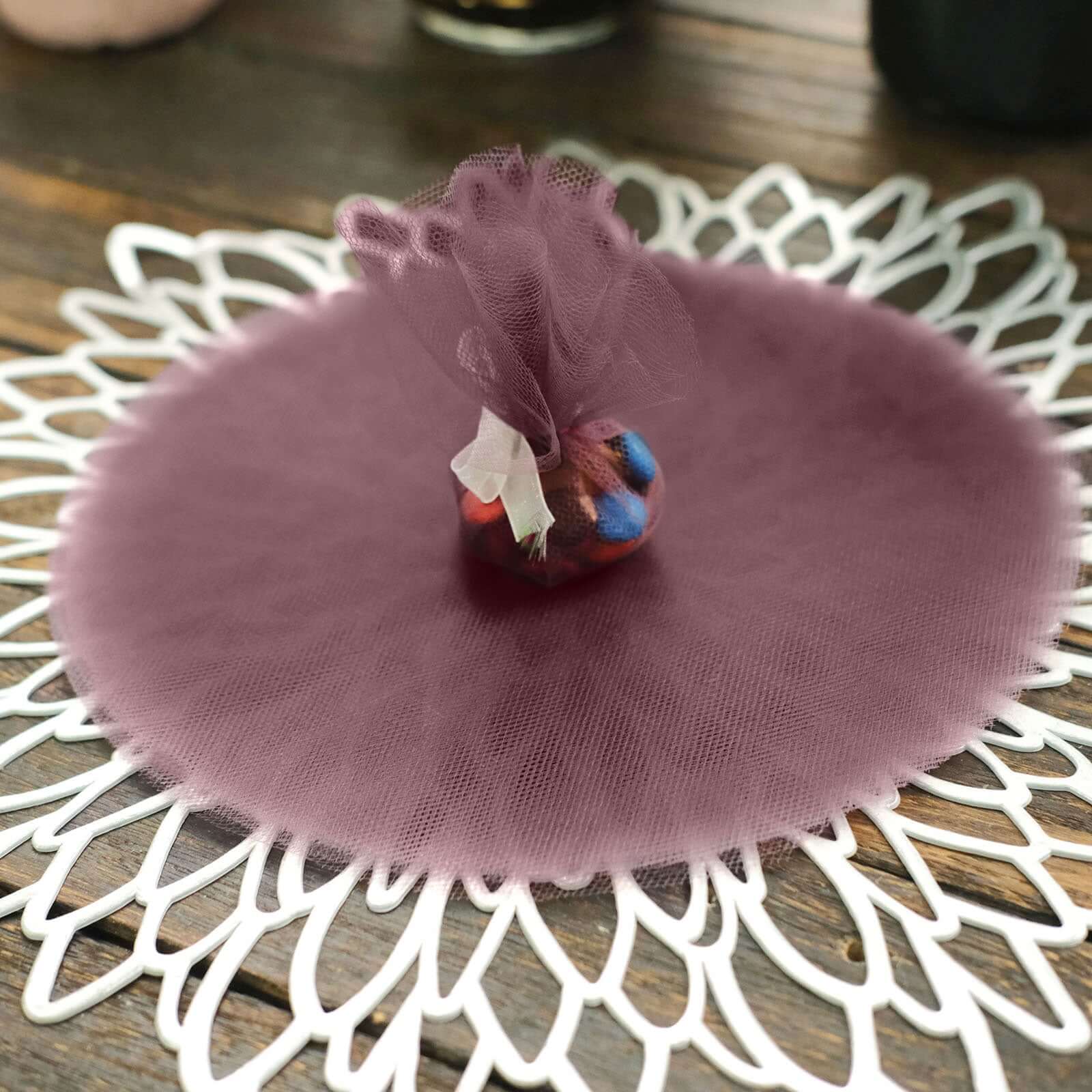25 Pack 9" Violet Amethyst Sheer Nylon Tulle Circles Favor Wrap Craft Fabric, DIY Candy Favor Wraps