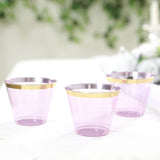 25 Pack 9oz Crystal Purple Gold Rimmed Short Disposable Tumbler Glasses