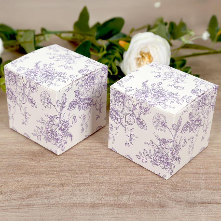 25 Pack Candy Treat Favor Boxes in French Toile Pattern - White and Lavender Party Gift Boxes