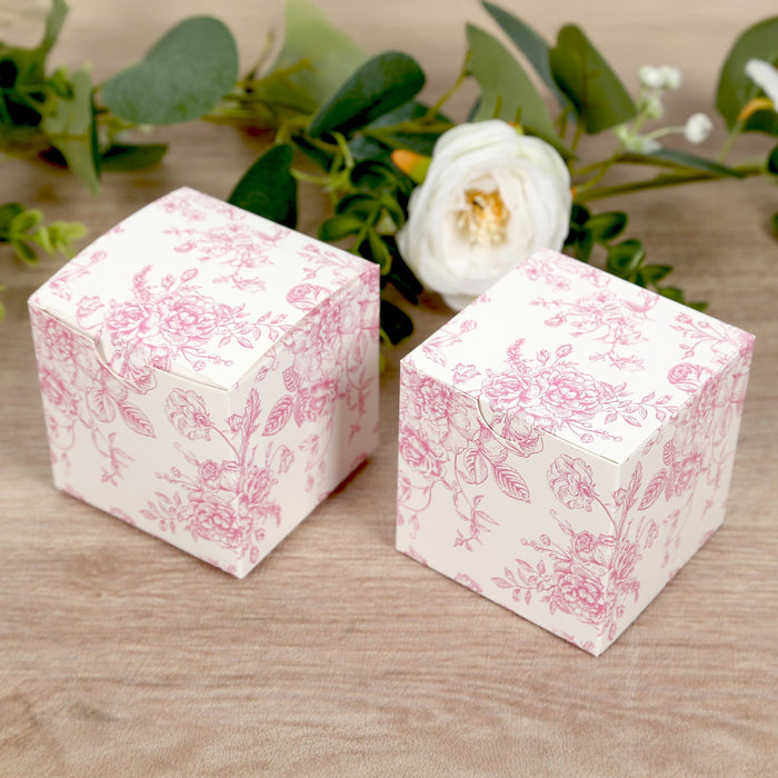 25 Pack Candy Treat Favor Boxes in French Toile Pattern - White and Pink Party Gift Boxes