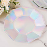 25 Pack | Iridescent 9inch Geometric Dinner Paper Plates, Disposable Plates with Decagon Rim