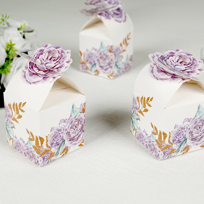 25 Pack Lavender Peony Floral Top Candy Gift Boxes, Lilac Cardstock Paper Party Favor Boxes - 3inch