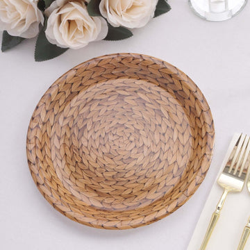 25-Pack Paper 9" Round Dinner Plates Natural with Woven Rattan Print - Rustic Farmhouse Disposable 300GSM Party Plates for Country Chic Celebrations