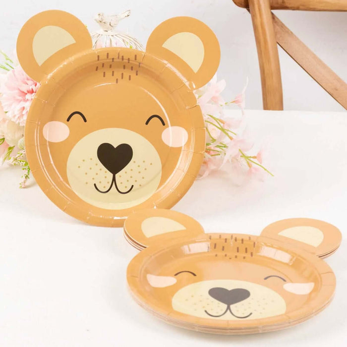 25 Pack Brown Teddy Bear Dessert Salad Paper Plates, 7inch Round Animal Eco-Friendly Baby Shower