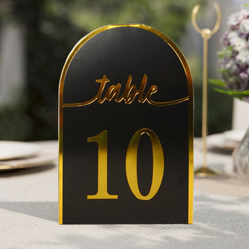 25-Pack 7" Disposable Table Numbers, Black Free Standing Double Sided Table Number Place Cards with Metallic Gold Foil Numbers 1-25