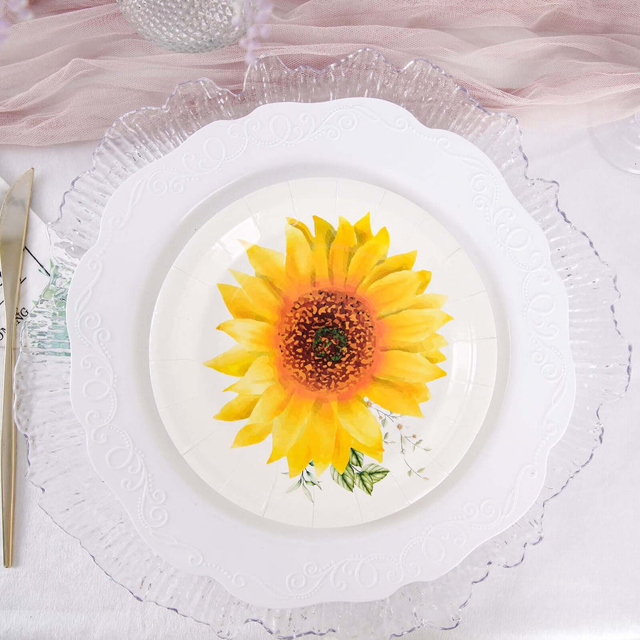 25 Pack | Sunflower 7inch Dessert Appetizer Paper Plates, Disposable Party Plates