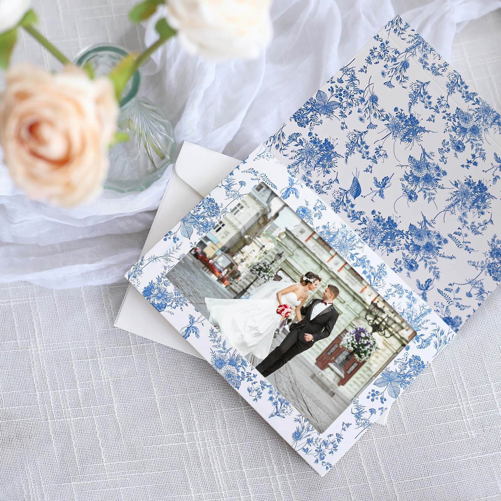 25-Pack Thank You Cards White Blue French Toile Design with Envelopes - Picture Insert Invitation Cards for Parties & Milestones 3.5"x5.5"