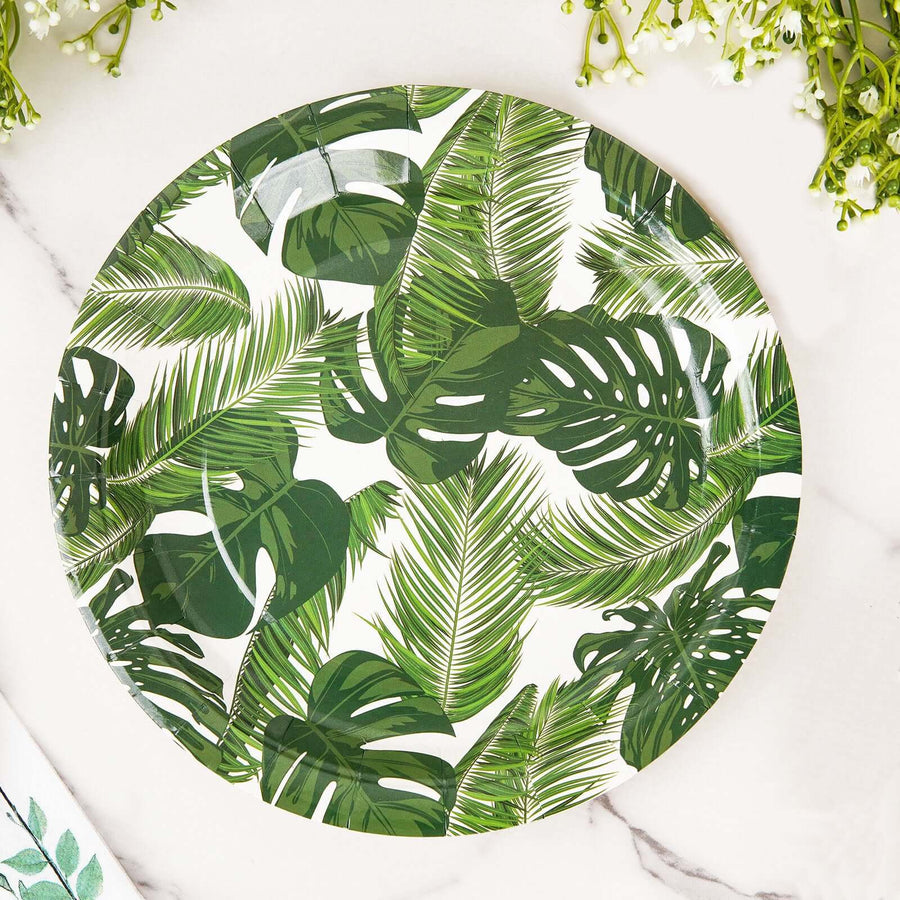 25 Pack | Tropical Palm Leaf Mix 9inch Dinner Paper Plates, Disposable Plates - 300 GSM