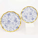 25 Pack | 8inch White / Blue Chinoiserie Disposable Salad Plates With Gold Wavy Rim Floral