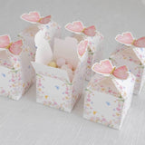 25 Pack White Pink Glitter Butterfly Top Candy Gift Boxes, Spring Floral Party Favor Boxes