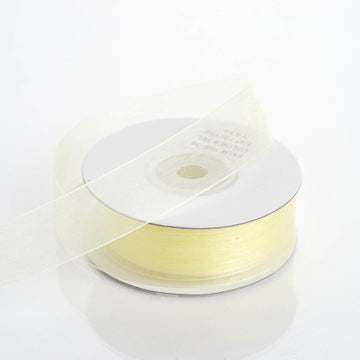 25 Yard 7 8" DIY Yellow Organza Ribbon With Mono Edge - Clearance SALE