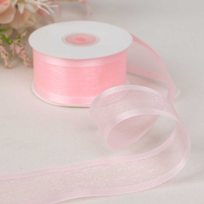 25 Yards 1.5" Blush & Rose Gold Organza Ribbon With Satin Edges