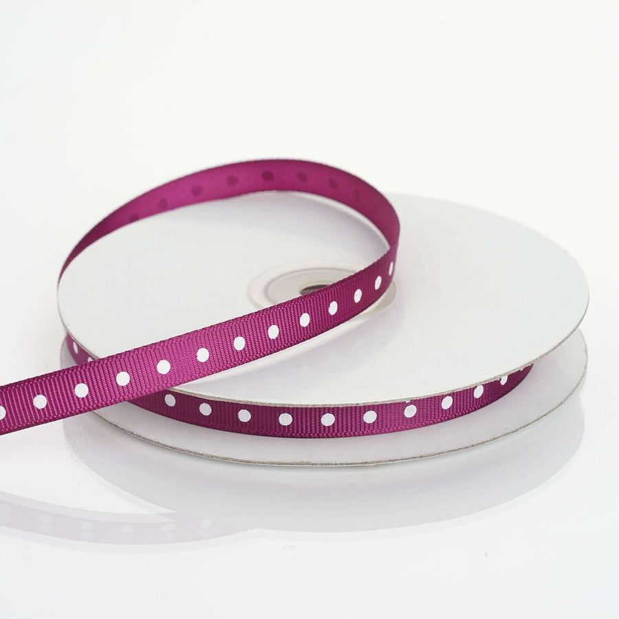 25 Yards | 3/8 Inch | Eggplant Grosgrain Polka Dot Ribbon | TableclothsFactory