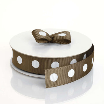 25 Yards 7 8" DIY Chocolate Grosgrain White Polka Dot Ribbon