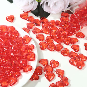 250 Pcs Acrylic Heart Diamond Gems Red Vase Fillers - Romantic Translucent Table Scatters for Valentine’s Day & Events