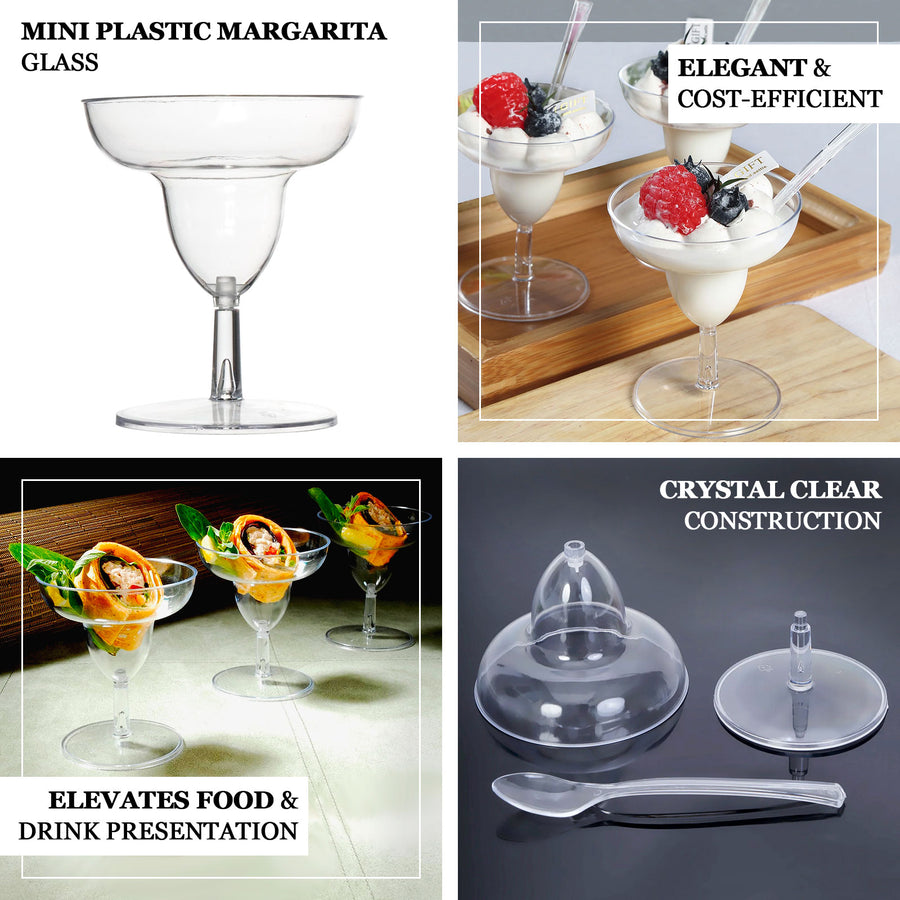 24 Pack | 2oz Crystal Clear Mini Disposable Margarita Glasses With Spoons