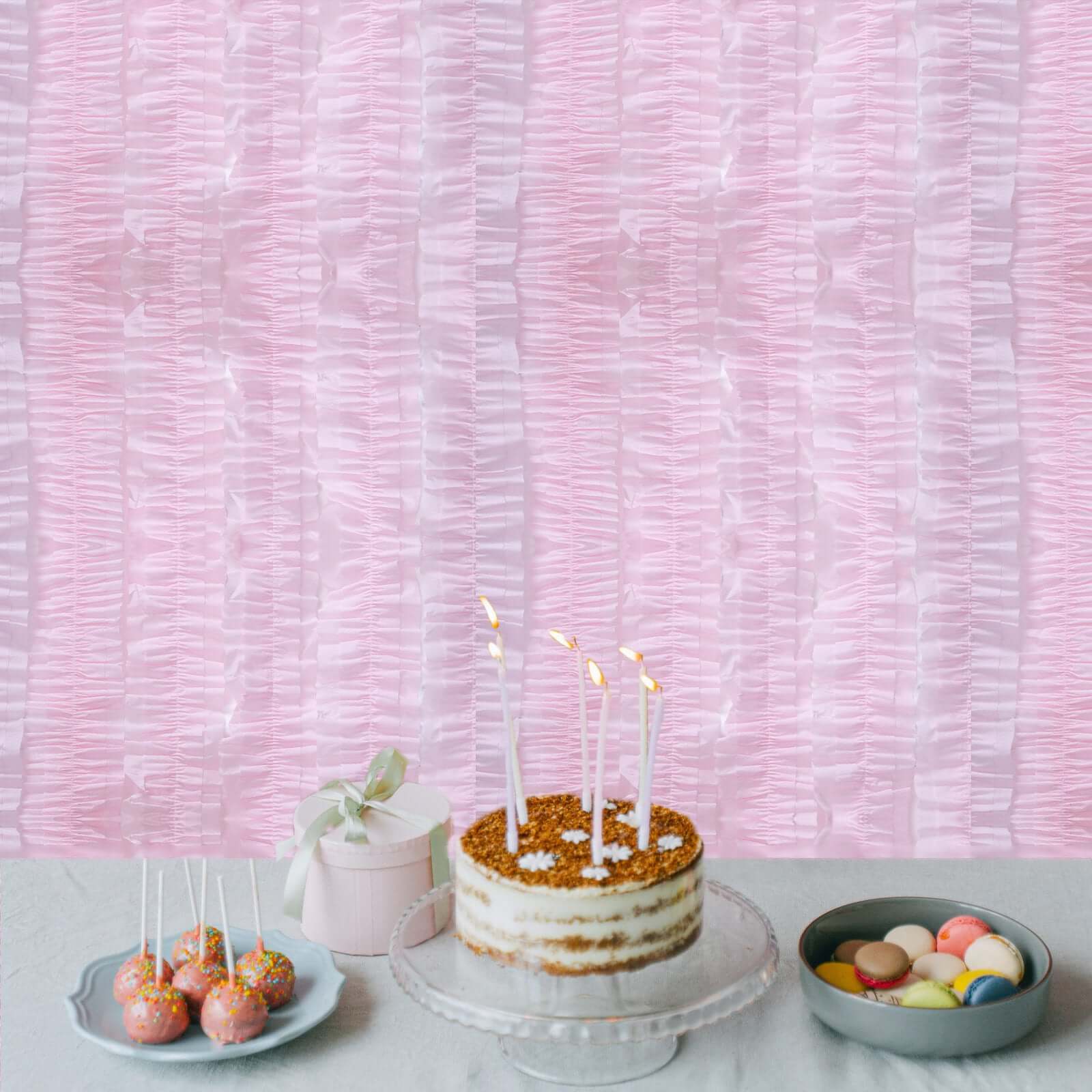 Blush Ruffled Paper Streamer Rolls 3 Pack | TableclothsFactory, image size:1600x1600