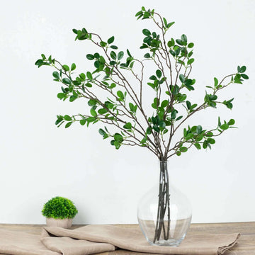 3 Pack 43" Artificial Green Petal Branches Leaf Spray, Faux Leaf Branches