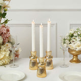 3 Pack | 5inch Metallic Gold Fluted Ball Neck Ceramic Taper Candlestick Stands