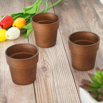 3-Pack Flower Plant Pots Small Design Rustic Brown - Plastic Indoor Decorative Planters 3"