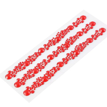 3 Pack Red Heptagon Self Adhesive Rhinestone Gem Craft Stickers