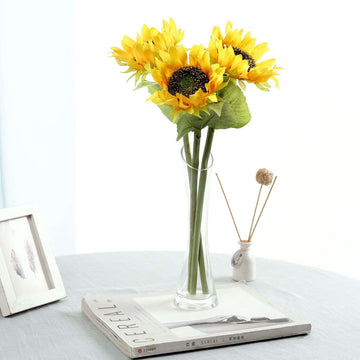 3 Stems 17" Yellow Artificial Silk Sunflower Flower Bouquet Branches