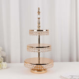 3-Tier Crystal Beaded Gold Metal Cupcake Stand Tower, 26inch Tall Cake Dessert Display Stand