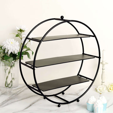 3-Tier Metal Round Cupcake Stand Matte Black - Stylish Dessert Holder Appetizer Display for Modern Weddings Dessert Buffets & Celebrations 21"