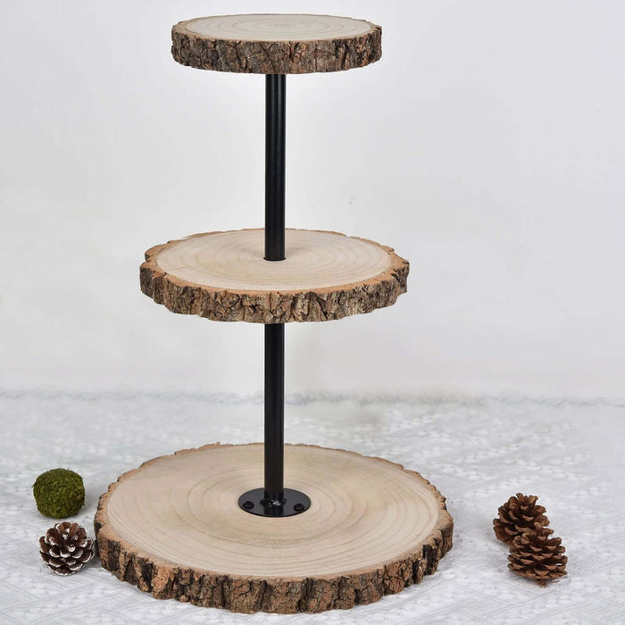 19inch 3-Tier Tower Natural Wood Slice Cheese Board Cupcake Stand, Rustic Centerpiece