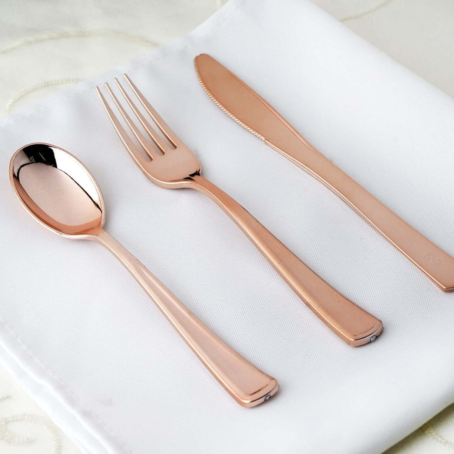 30 Pack Metallic Rose Gold Heavy Duty Plastic Silverware Set, Disposable Blush Cutlery Utensil Set