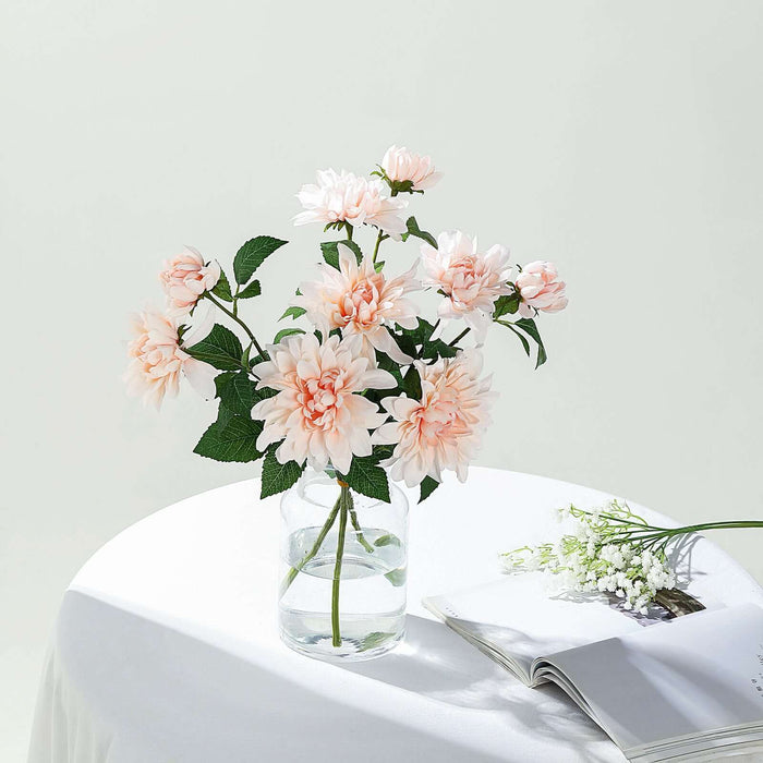 30" Tall Blush/Rose Gold Artificial Dahlia Silk Flower Stems, Faux Floral Spray