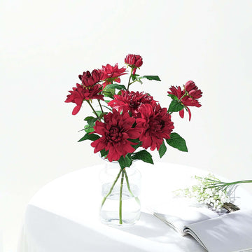 30" Tall Burgundy Artificial Dahlia Silk Flower Stems, Faux Floral Spray