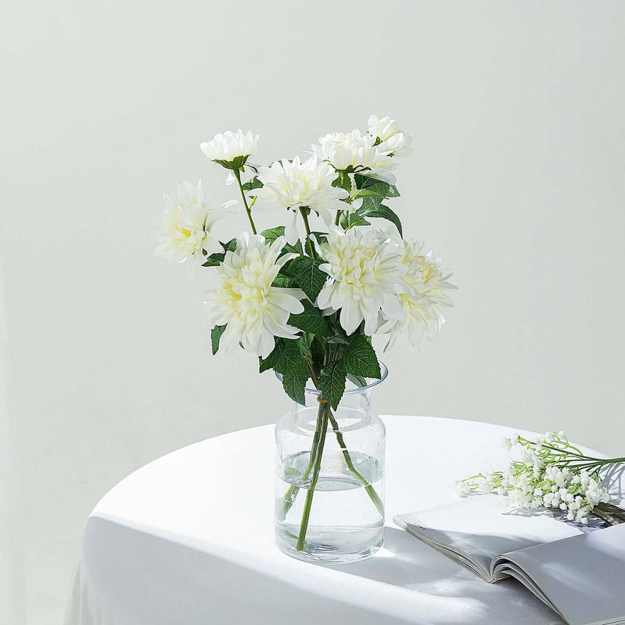 30" Tall Ivory Artificial Dahlia Silk Flower Stems, Faux Floral Spray