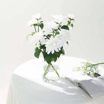 30" Tall White Artificial Dahlia Silk Flower Stems, Faux Floral Spray