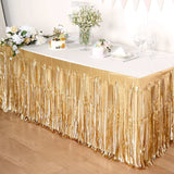 30inch x 9FT Metallic Foil Fringe Table Skirt, Self Adhesive Party Table Skirt - Matte Gold