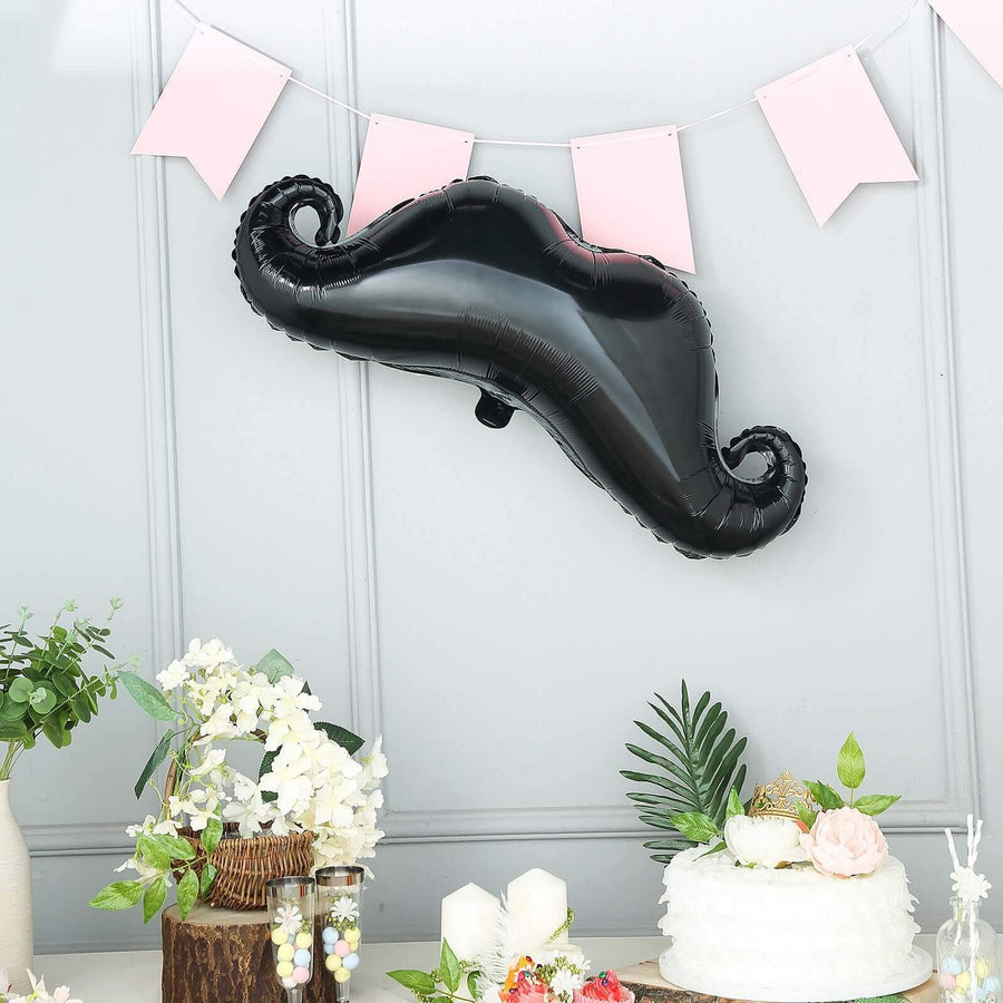 31" Black Mustache Shaped Mylar Balloon, Foil Party Balloons