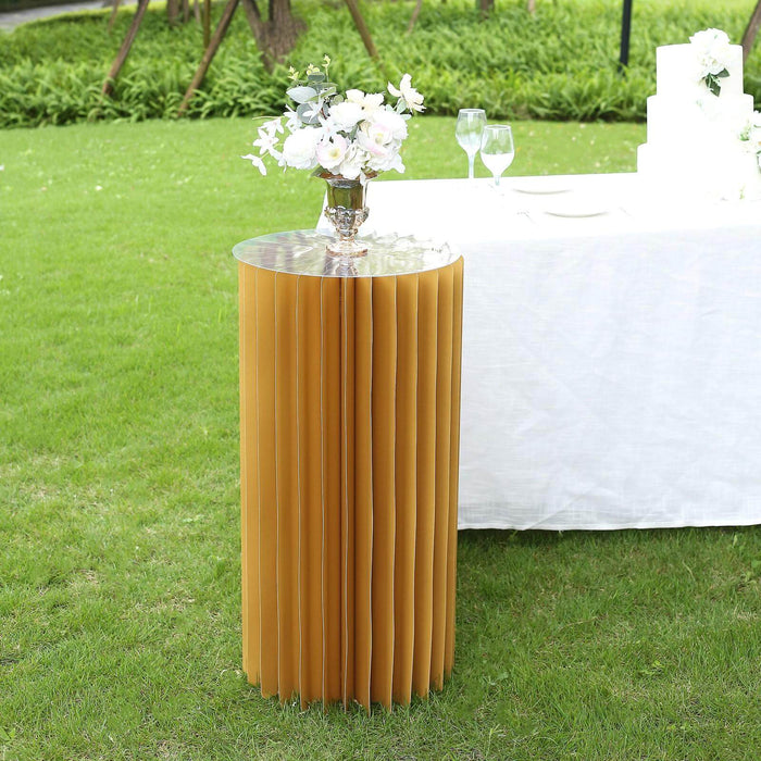 Gold Cylinder Pillar Pedestal Stand, Display Column Stand With Top Plate