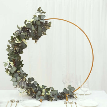 32" Gold Metal Round Hoop Wedding Centerpiece, Self Standing Table Floral Wreath Frame