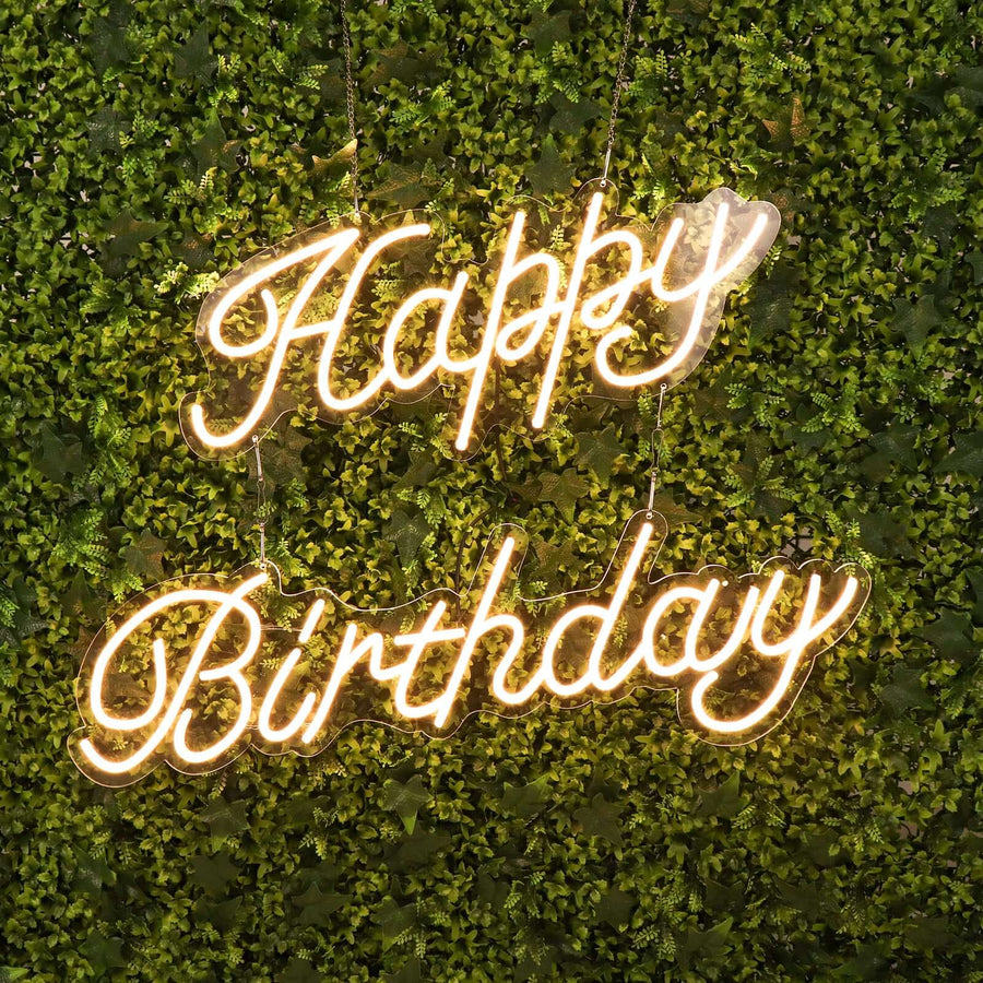 32Inch Happy Birthday Neon Light Sign, LED Reusable Wall Décor Lights With 5ft Hanging Chain