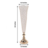 2 Pack | Gold 32Inch Tall Crystal Beaded Trumpet Vase Set, Table Centerpiece