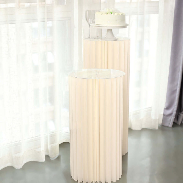 32inch Ivory Cylinder Display Column Stand, Pillar Pedestal Stand With Top Plate