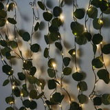 32ft 100 LED Green Silk Eucalyptus Leaf Garland Vine String Lights, Warm White Battery Operated