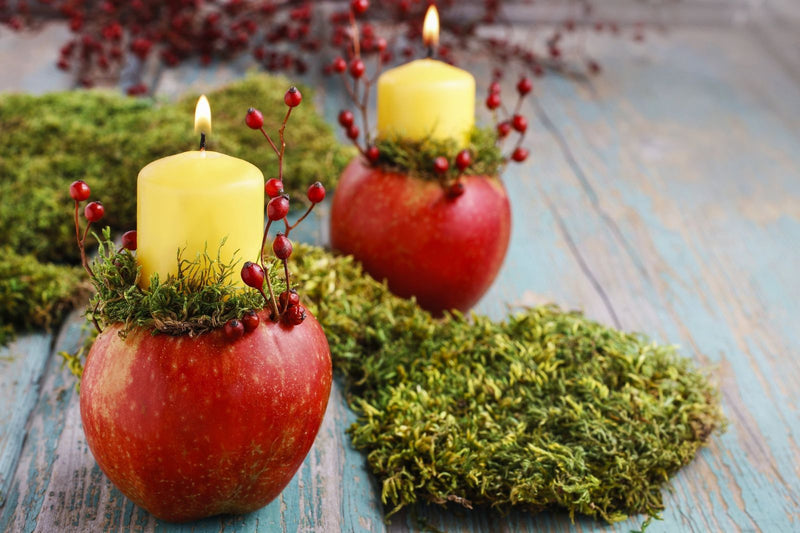 Moss and apple candle centerpiece