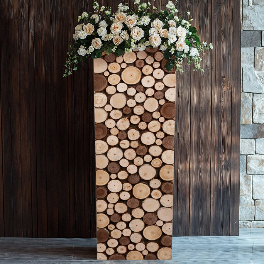 36inch Natural Wooden Slices Pillar Prop Pedestal Stand, Rustic Farmhouse Wood Riser Rectangular