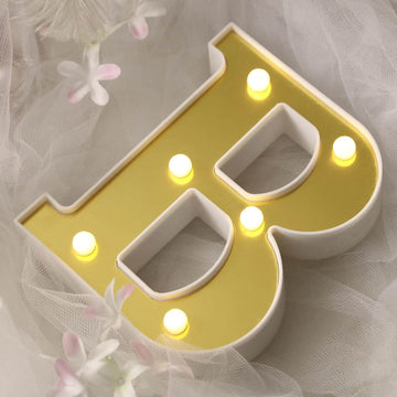 3D Marquee Letter "B" Warm White 6 LED Lights Gold - Chic Light-Up Decor for Events 6"