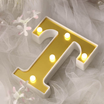 3D Marquee Letter "T" Warm White 5 LED Lights Gold - Chic Light-Up Decor for Events 6"