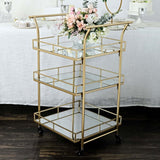 3ft Tall Gold Metal 3-Tier Bar Cart Mirror Serving Tray Kitchen Trolley, Teacart Island Trolley