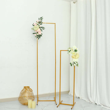 4.5ft Slim Gold Metal Frame Wedding Arch, Rectangular Backdrop Stand, Floral Display Frame