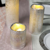 Set of 3 | Metallic Silver Flameless Candles | Battery Operated LED Pillar Candle Lights with Remote Timer - 4"|6"|8"